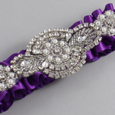 Ultra Violet Satin Wedding Garter / Solid Purple Wedding Garters / Charlotte # (467-467)-01-A06-Silver