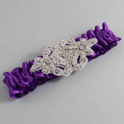 Ultra Violet Satin Wedding Garter / Solid Purple Wedding Garters / Heather # (467-467)-01-A07-Silver