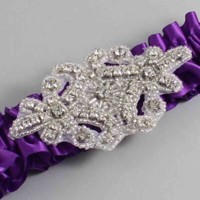 Ultra Violet Satin Wedding Garter / Solid Purple Wedding Garters / Heather # (467-467)-01-A07-Silver