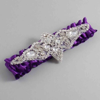 Ultra Violet Satin Wedding Garter / Solid Purple Wedding Garters / Lorine # (467-467)-01-A09-Silver