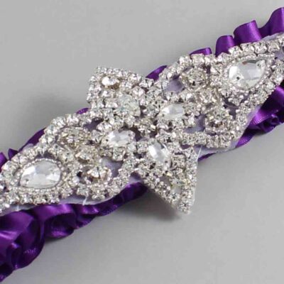 Ultra Violet Satin Wedding Garter / Solid Purple Wedding Garters / Lorine # (467-467)-01-A09-Silver