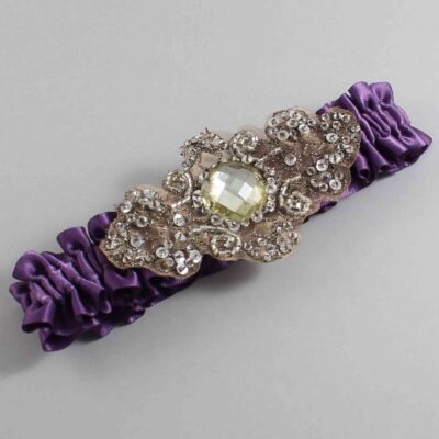 Amethyst Satin with Brown Wedding Garter / Purple Wedding Garters / Bijou # (473-473)-01-A01-Antique