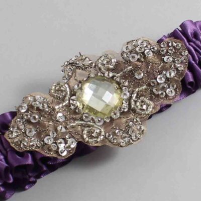 Amethyst Satin with Brown Wedding Garter / Purple Wedding Garters / Bijou # (473-473)-01-A01-Antique