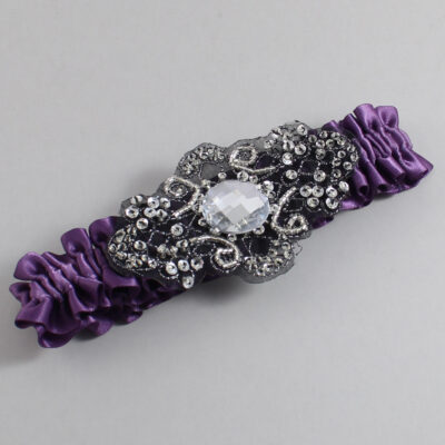 Amethyst Satin with Black Wedding Garter / Purple Wedding Garters / Bijou # (473-473)-01-A02-Black