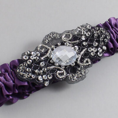 Amethyst Satin with Black Wedding Garter / Purple Wedding Garters / Bijou # (473-473)-01-A02-Black