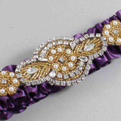 Amethyst Satin with Gold Wedding Garter / Purple Wedding Garters / Charlotte # (473-473)-01-A05-Gold