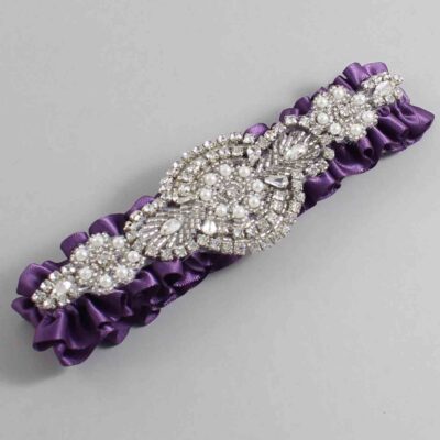 Amethyst Satin Wedding Garter / Solid Purple Wedding Garters / Charlotte # (473-473)-01-A06-Silver
