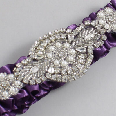 Amethyst Satin Wedding Garter / Solid Purple Wedding Garters / Charlotte # (473-473)-01-A06-Silver