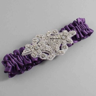 Amethyst Satin Wedding Garter / Solid Purple Wedding Garters / Heather # (473-473)-01-A07-Silver