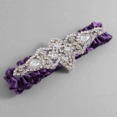 Amethyst Satin Wedding Garter / Solid Purple Wedding Garters / Lorine # (473-473)-01-A09-Silver