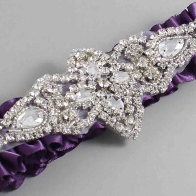 Amethyst Satin Wedding Garter / Solid Purple Wedding Garters / Lorine # (473-473)-01-A09-Silver
