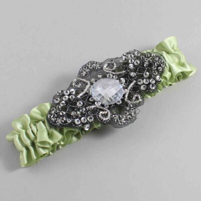 Lime Juice Satin with Black Wedding Garter / Green Wedding Garters / Bijou # (524-524)-01-A02-Black