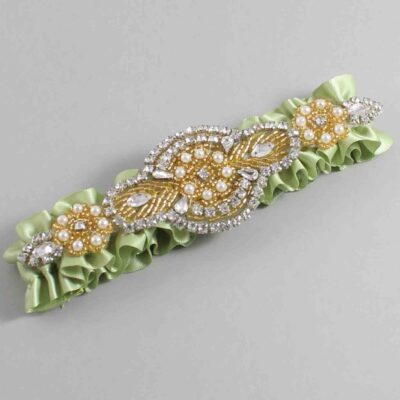 Lime Juice Satin with Gold Wedding Garter / Green Wedding Garters / Charlotte # (524-524)-01-A05-Gold