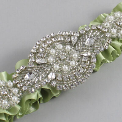 Lime Juice Satin Wedding Garter / Solid Green Wedding Garters / Charlotte # (524-524)-01-A06-Silver