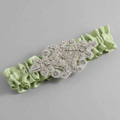 Lime Juice Satin Wedding Garter / Solid Green Wedding Garters / Heather # (524-524)-01-A07-Silver
