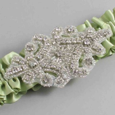 Lime Juice Satin Wedding Garter / Solid Green Wedding Garters / Heather # (524-524)-01-A07-Silver
