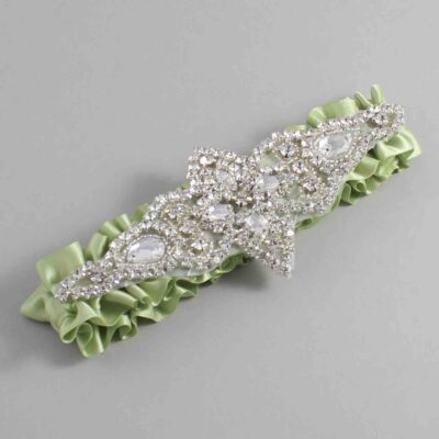 Lime Juice Satin Wedding Garter / Solid Green Wedding Garters / Lorine # (524-524)-01-A09-Silver
