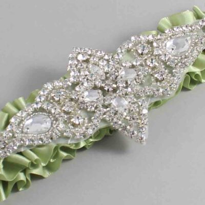 Lime Juice Satin Wedding Garter / Solid Green Wedding Garters / Lorine # (524-524)-01-A09-Silver