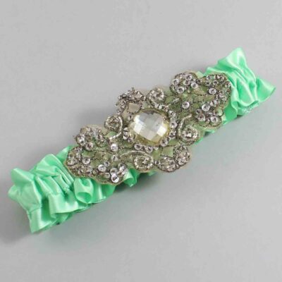 Mint Satin with Brown Wedding Garter / Green Wedding Garters / Bijou # (531-531)-01-A01-Antique