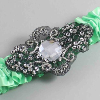 Mint Satin with Black Wedding Garter / Green Wedding Garters / Bijou # (531-531)-01-A02-Black