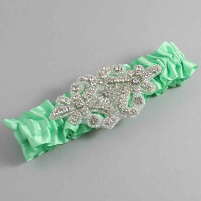Mint Satin Wedding Garter / Solid Green Wedding Garters / Heather # (531-531)-01-A07-Silver