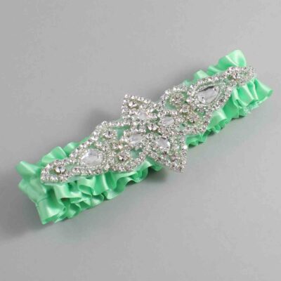 Mint Satin Wedding Garter / Solid Green Wedding Garters / Lorine # (531-531)-01-A09-Silver