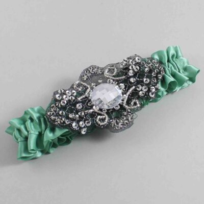 Celadon Satin with Black Wedding Garter / Green Wedding Garters / Bijou # (564-564)-01-A02-Black