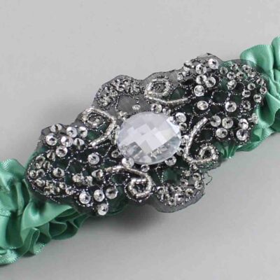 Celadon Satin with Black Wedding Garter / Green Wedding Garters / Bijou # (564-564)-01-A02-Black