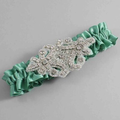 Celadon Satin Wedding Garter / Solid Green Wedding Garters / Heather # (564-564)-01-A07-Silver