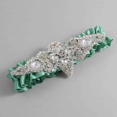 Celadon Satin Wedding Garter / Solid Green Wedding Garters / Lorine # (564-564)-01-A09-Silver