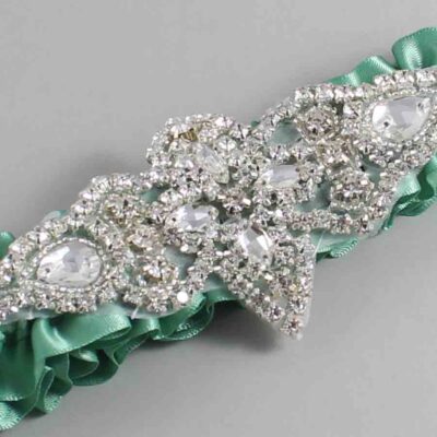 Celadon Satin Wedding Garter / Solid Green Wedding Garters / Lorine # (564-564)-01-A09-Silver