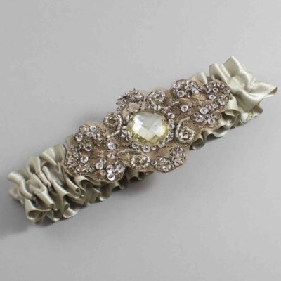 Olive Gray Satin with Brown Wedding Garter / Green Wedding Garters / Bijou # (565-565)-01-A01-Antique