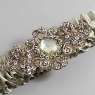 Olive Gray Satin with Brown Wedding Garter / Green Wedding Garters / Bijou # (565-565)-01-A01-Antique