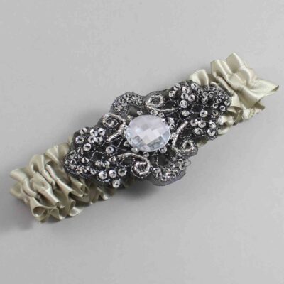 Olive Gray Satin with Black Wedding Garter / Green Wedding Garters / Bijou # (565-565)-01-A02-Black
