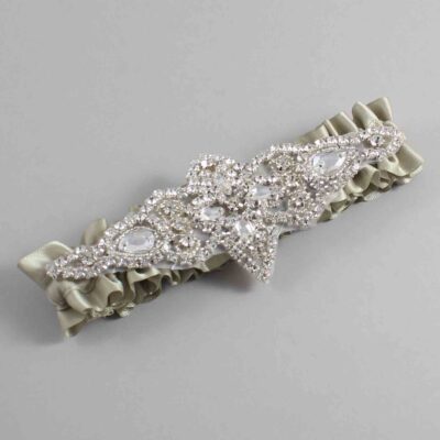 Olive Gray Satin Wedding Garter / Solid Green Wedding Garters / Lorine # (565-565)-01-A09-Silver