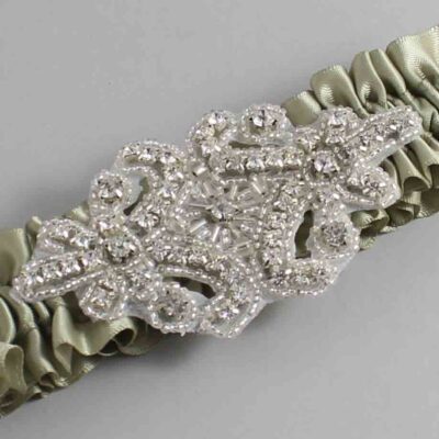 Soft Pine Satin Wedding Garter / Solid Green Wedding Garters / Heather # (566-566)-01-A07-Silver