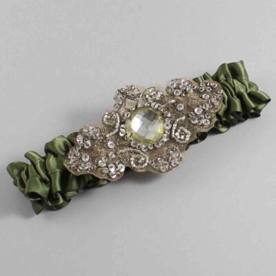 Moss Satin with Brown Wedding Garter / Green Wedding Garters / Bijou # (570-570)-01-A01-Antique