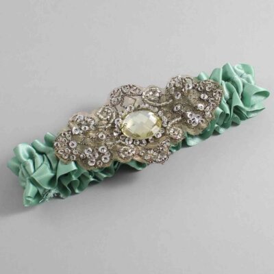 Sage Green Satin with Brown Wedding Garter / Green Wedding Garters / Bijou # (577-577)-01-A01-Antique