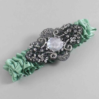 Sage Green Satin with Black Wedding Garter / Green Wedding Garters / Bijou # (577-577)-01-A02-Black