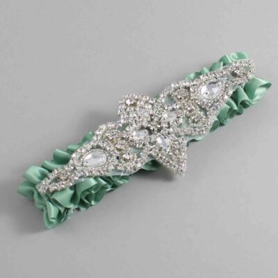 Sage Green Satin Wedding Garter / Solid Green Wedding Garters / Lorine # (577-577)-01-A09-Silver