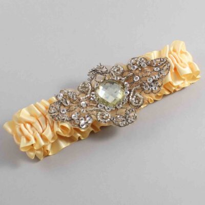 Chamois Satin with Brown Wedding Garter / Gold Wedding Garters / Bijou # (614-614)-01-A01-Antique
