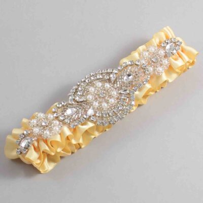 Chamois Satin Wedding Garter / Solid Gold Wedding Garters / Charlotte # (614-614)-01-A06-Silver