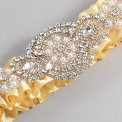Chamois Satin Wedding Garter / Solid Gold Wedding Garters / Charlotte # (614-614)-01-A06-Silver