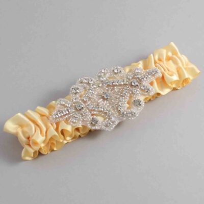 Chamois Satin Wedding Garter / Solid Gold Wedding Garters / Heather # (614-614)-01-A07-Silver