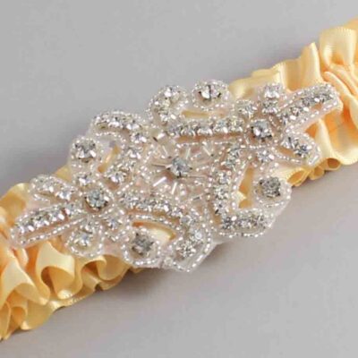 Chamois Satin Wedding Garter / Solid Gold Wedding Garters / Heather # (614-614)-01-A07-Silver