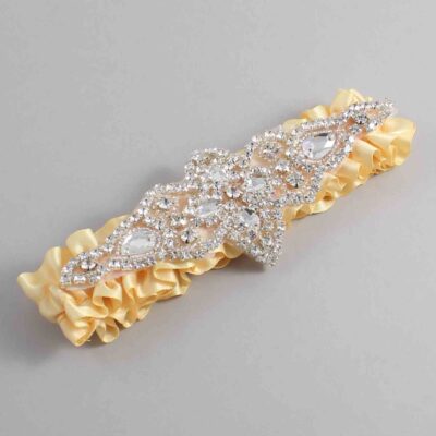 Chamois Satin Wedding Garter / Solid Gold Wedding Garters / Lorine # (614-614)-01-A09-Silver