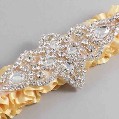 Chamois Satin Wedding Garter / Solid Gold Wedding Garters / Lorine # (614-614)-01-A09-Silver