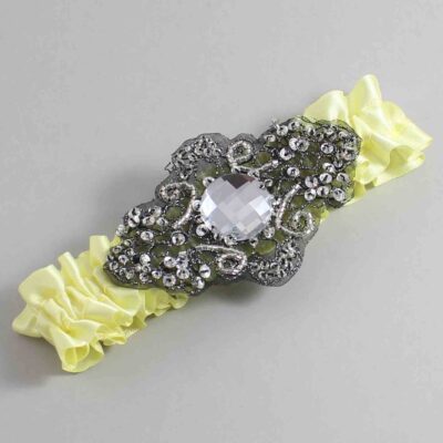 Lemon Chiffon Satin with Black Wedding Garter / Yellow Wedding Garters / Bijou # (617-617)-01-A02-Black
