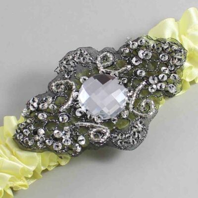 Lemon Chiffon Satin with Black Wedding Garter / Yellow Wedding Garters / Bijou # (617-617)-01-A02-Black