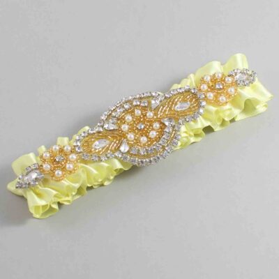 Lemon Chiffon Satin with Gold Wedding Garter / Yellow Wedding Garters / Charlotte # (617-617)-01-A05-Gold
